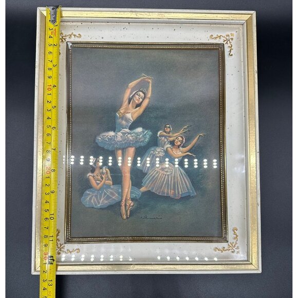 Vintage Mid Century Framed Ballerinas Print Gold White Wood Ornate Dameriors - Picture 6 of 7